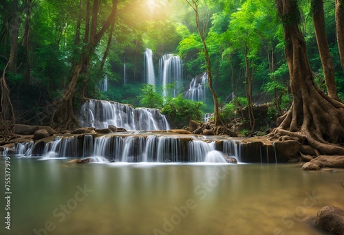 Panoramiczna piękna głęboka lasowa siklawa w Tajlandia