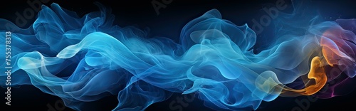 Horizontal banner. Abstract blue smoke on a black background. Background for your design.
