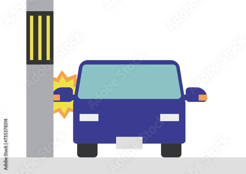 車のドアミラーが電柱に接触してしまったイメージ素材