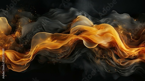 Abstract background with orange and yellow smoke on black background. 