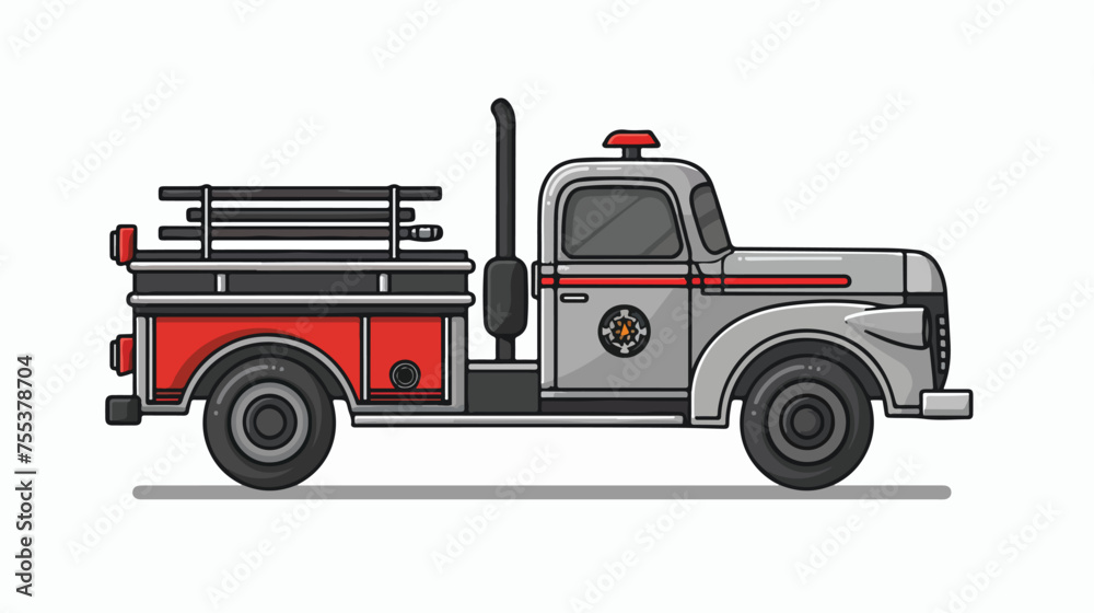 Fireman car truck icon in flat outlined grayscale sty