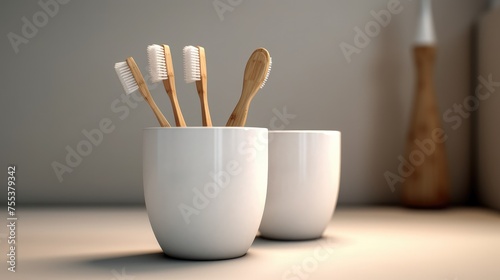 Toothbrushes and milk in a glass.