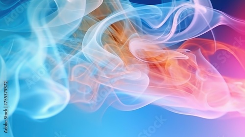 Colorful multicolored smoke on a blue background. 