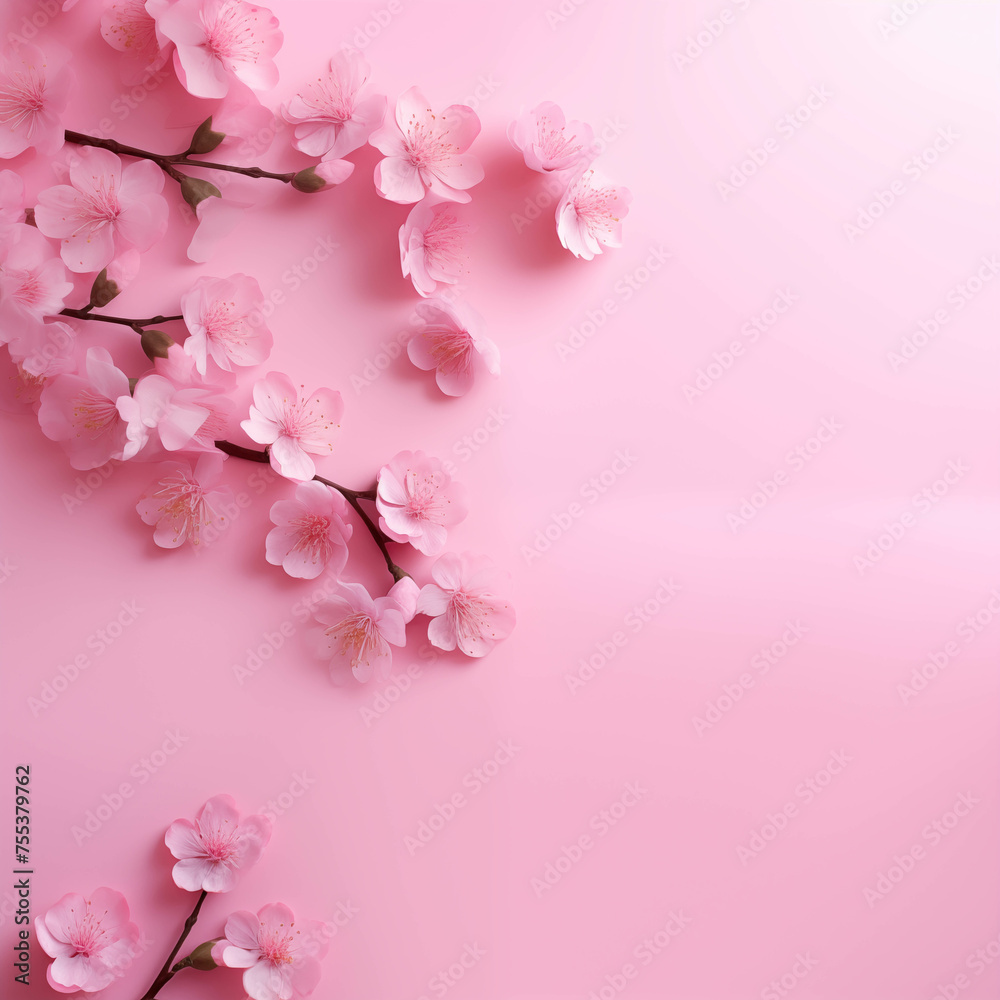Pink flowers on a pink background It's a banner with space for inserting text.