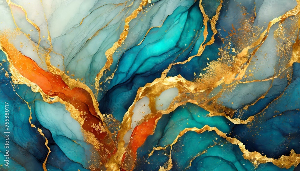 blue and yellow background, Marble ink abstract art background. Luxury abstract fluid art painting in alcohol ink technique, mixture of blue, orange and gold paints