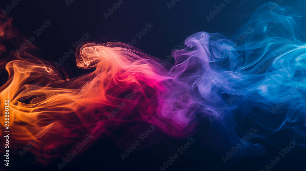 Fototapeta premium Picture of smoke being ejected and mixed with various lights to create rainbow-colored smoke.