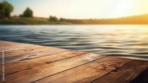 Wooden planks on the riverbank, close-up