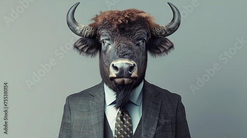 Boardroom meets barnyard: A suave buffalo in business attire!