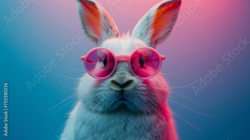 Easter Bunny portrait, pink glasses, cheerful and stylish, perfect for Easter celebration, AI Generative