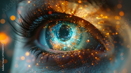 galaxy in an eye, futuristic cosmic art, mysterious and profound, stars and nebula reflection, surreal sci-fi, AI Generative