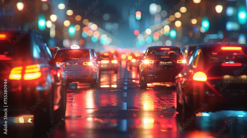 Nighttime cityscape transformed into a blurred traffic background banner, where the lights of cars blend into a mesmerizing display of motion and color, AI Generative Nighttime cityscape transformed into a blurred traffic background banner, where the lights of cars blend into a mesmerizing display of motion and color, AI Generative