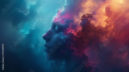 Vibrant abstract background  digital transformation theme  showcasing human imagination  diverse colors for different entities  cohesion by technology  panoramic  digital painting  AI Generative