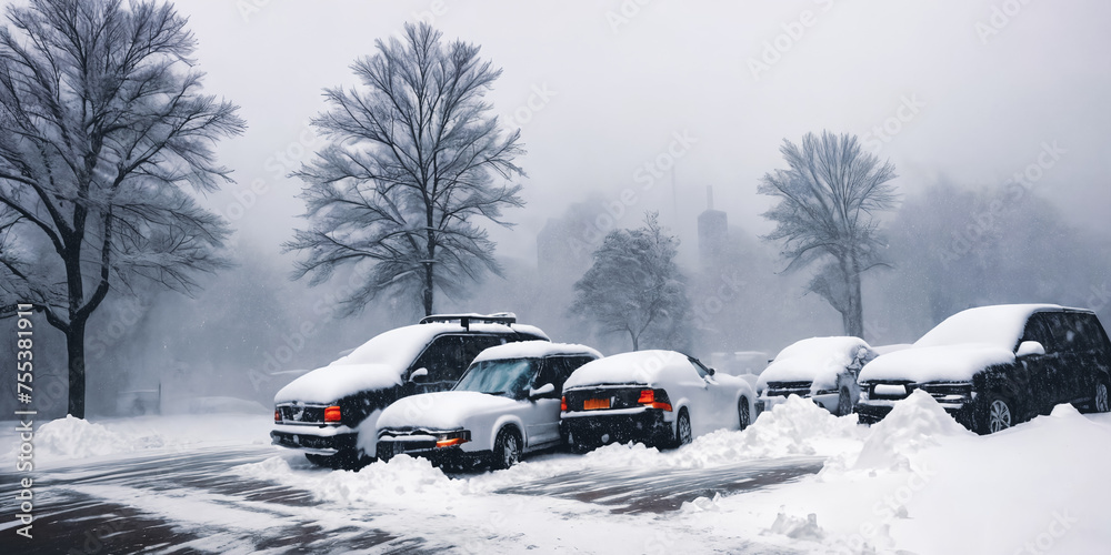 The impact of a severe blizzard with snowdrifts engulfing structures and roads The impact of a severe blizzard with snowdrifts engulfing structures and roads