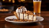 Indulge in the symphony of flavors and textures as you gaze upon a slice of peanut butter pie, its whipped cream topping and crushed peanuts creating a delectable masterpiece.
