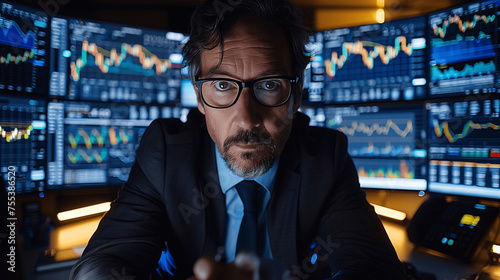 Confident Businessman in Trading Room