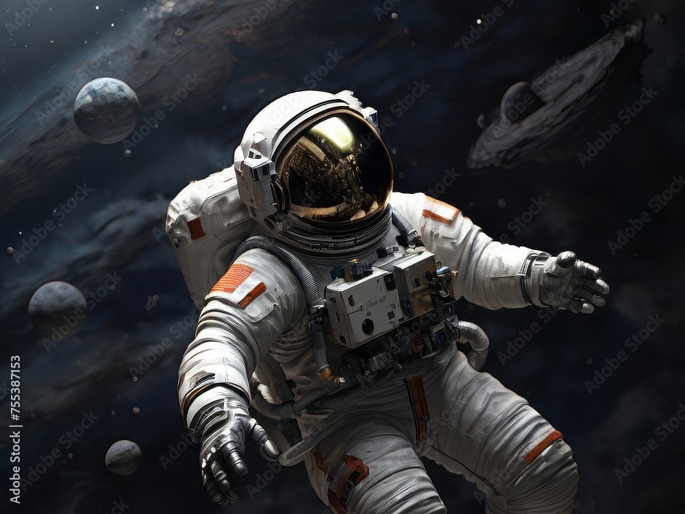 Naklejka premium concept art expressive astronaut floating in outer space HD Wallpapers