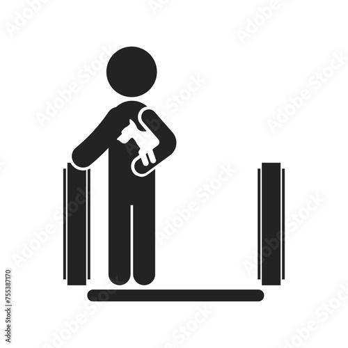 Isolated pictogram sign of man carry  pet on escalator, for indoor public place safety label
