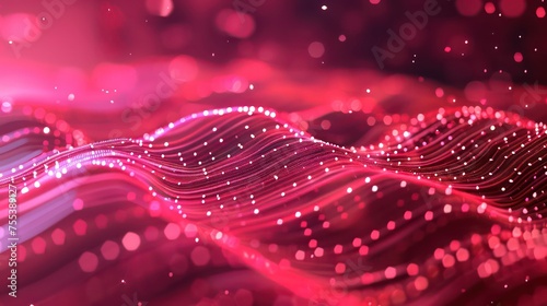 Abstract red harmony tech background with digital waves, explosion, dynamic network system, artificial neural connections, AI quantum computing  global intelligence