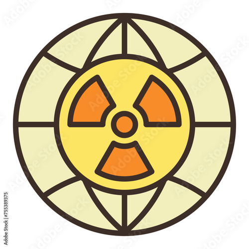 Radiation symbol inside Earth Glove vector colored icon or symbol in thin line style