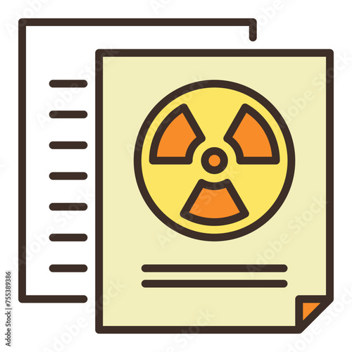 Radiation sign on Documents vector colored icon or logo element