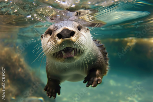 Happy otter underwater
