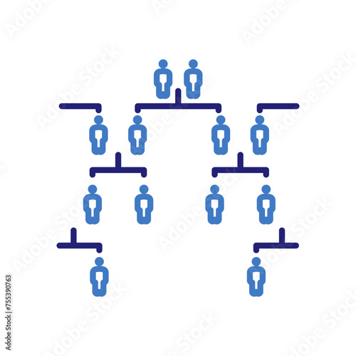 Genealogical family tree icon for genealogy with human figures connected by lines, vector thin line illustration for family history, ancestry, and heritage concept