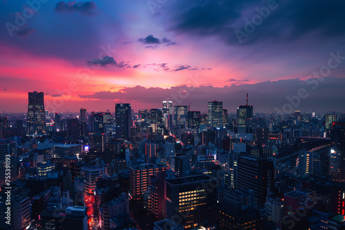 beautiful sunset on city  AI generated