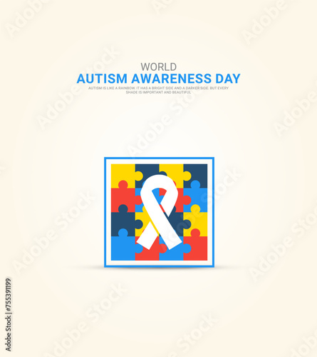 World autism awareness day, ribbon effect jigsaw puzzle, Autism day puzzle, creative design for autism day, design for social media banner, poster 3D Illustration.