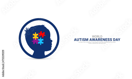 World autism awareness day, child head whit jigsaw puzzle, Autism day puzzle, creative design for autism day, design for social media banner, poster 3D Illustration.