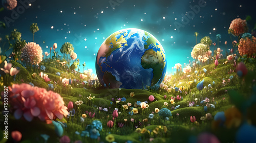 Earth day background wallpaper, earth in nature, moving towards green ecology © ma