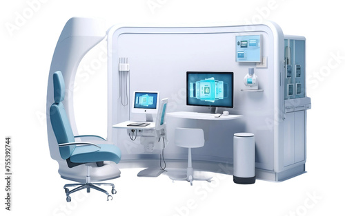 Telemedicine chamber outfitted with video conferencing technology Isolated on White Background PNG. photo
