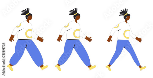 Weight loss woman sequence. Before and after. Overweight female character. Vector flat illustration
