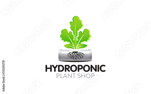Illustration vector graphic of modern hydroponic farm with natural green leaf concept logo design