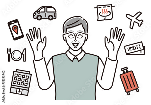 旅行を楽しみにする高齢の男性