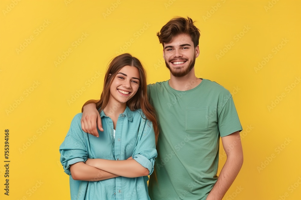 Naklejka premium A young man and woman are smiling for the camera