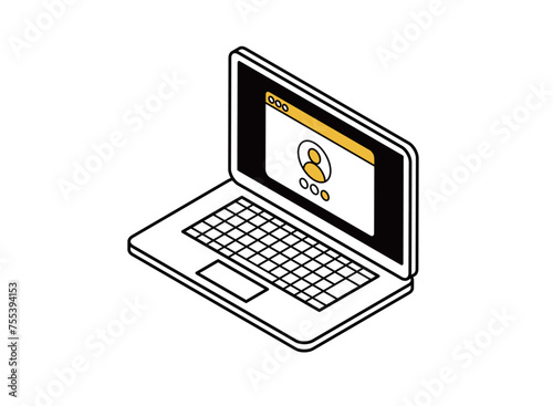 シンプルなパソコンのアイコンイラスト　アイソメ