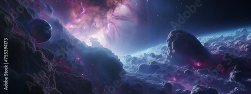 Galaxy, cosmos, universe futuristic fantasy view background for computer game. illustration
