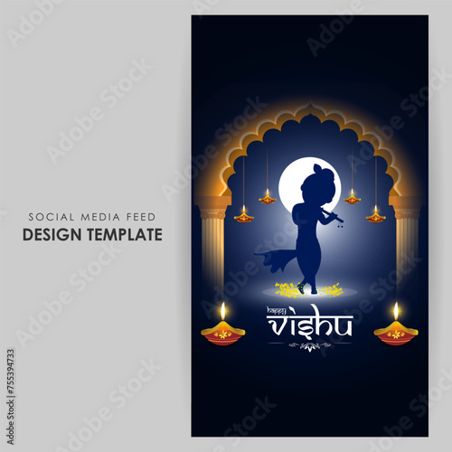 Vector illustration of Happy Vishu social media feed template