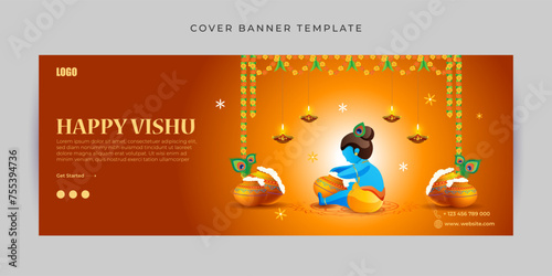 Vector illustration of Happy Vishu Facebook cover banner Template