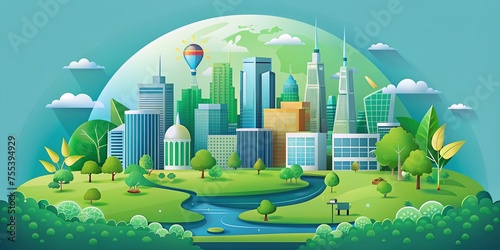 Green City: Earth Day, World Environment Day, and Sustainable Development Concept - Vector Illustration