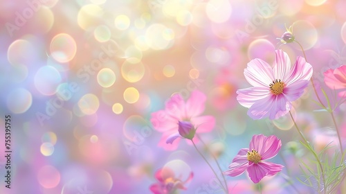 Blurred of cosmos flower in the bokeh soft blur pastel color for background. ,generative ai,  © Dzakir