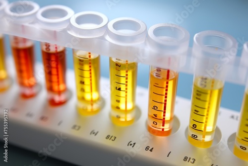 A urine test strip displaying various indicators, illustrating the simplicity and efficiency of rapid urine analysis in medical settings.