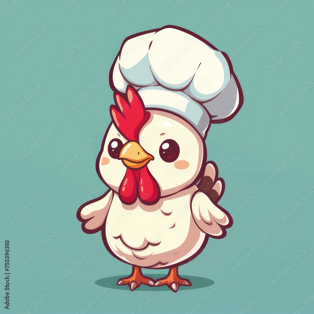 Fototapeta premium cute rooster with chef hat mascot