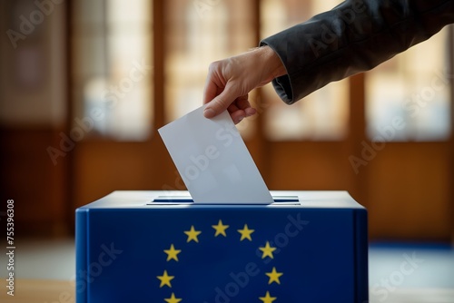 European Union election concept - Ballot box with EU flag on background