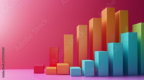 3D concept of business growth, abstract minimal charts ascending