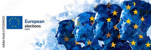 Election in Europe. Silhouettes of people on the background of the flag of the European Union. photo