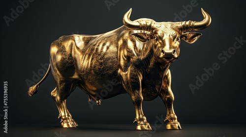 Luxurious 3D gold bull on a sleek black background  symbolizing market optimism