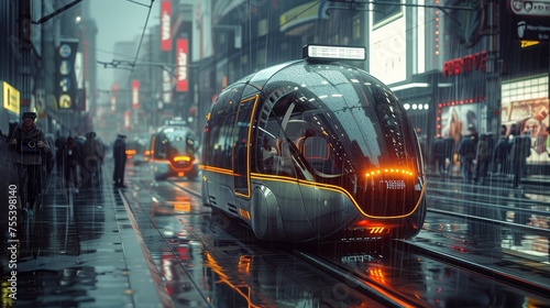 Autonomous public transportation system in a bustling metropolis, enhancing urban mobility.
