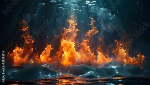 Fiery Aquatic Dance - Flames Under the Water