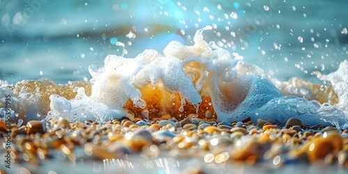 Macro Shot of Sea Foam Texture as Wave Breaks . Concept Nature Photography, Ocean Waves, Coastal Textures, Fine Detail, Seashore Beauty © Anastasiia